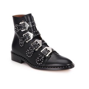 Givenchy Black Studded Buckle Leather Ankle Boots